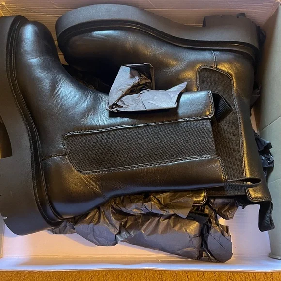 H&M Genuine Leather Black Combat Boots - Picture 3 of 6